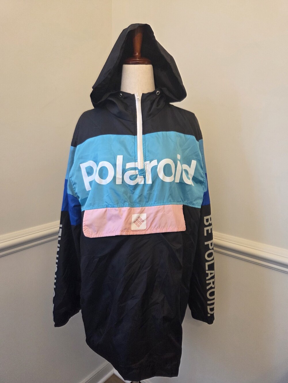 Polaroid Colorblock Windbreaker Anorak S Retro 90s Streetwear Hooded Jacket